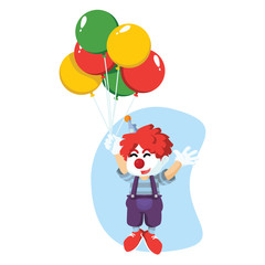 a clown was flying with balloons