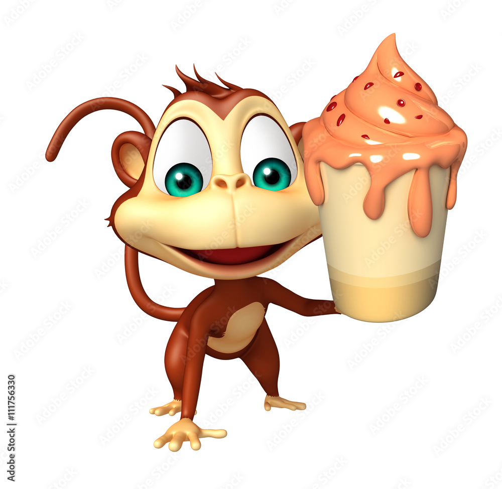 Poster fun Monkey cartoon character with ice-cream