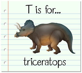 Flashcard letter T is for triceratops © blueringmedia