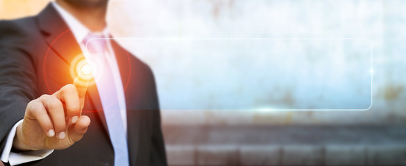 Businessman using tactile interface web address bar to surf on i