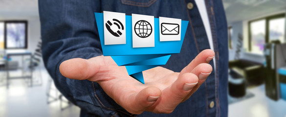 Businessman using modern digital origami icon application