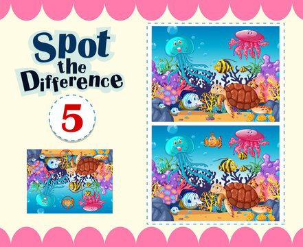 Game Template Of Spot The Difference Underwater