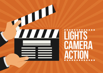 Obraz premium Cinema vector. Lights, camera, action flat vector