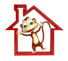 Monkey cartoon character with home sign