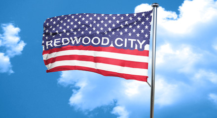 redwood city, 3D rendering, city flag with stars and stripes