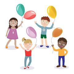 Children with Balloons. Happy Children. Boy with Balloon. Girl with Balloon