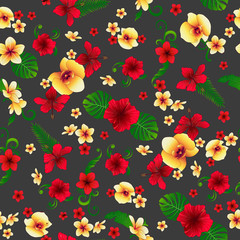 Tropical Flowers. Floral Background. Flowers Seamless Pattern. Vector