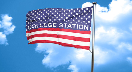 college station, 3D rendering, city flag with stars and stripes