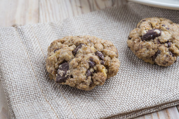 Oat and peanut butter cookies with pumpkin seeds and cinnamon