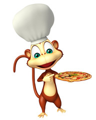 Monkey cartoon character with pizza and chef hat