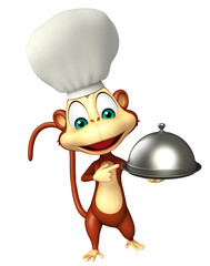 Fototapeta premium Monkey cartoon character with chef hat and cloche