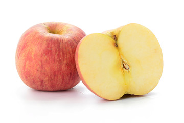 Red apple and slice on a white background