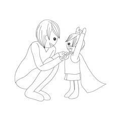 Father and Son Dressing to be Hero no Color. Vector Illustration. Father's Day Design.