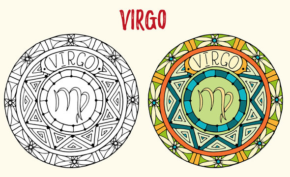 Zodiac Signs Theme Black And White And Colored Mandalas With Virgo Zodiac Sign Zentangle Mandala Hand Drawn Mandala Zodiac For Tattoo Art Printed Media Design Stickers Coloring Book Pages Stock Vector Zodiac Signs Theme Black And White And Colored Mandalas With Virgo Zodiac Sign Zentangle Mandala Hand Drawn Mandala Zodiac For Tattoo Art Printed Media Design Stickers Coloring Book Pages Stock Vector