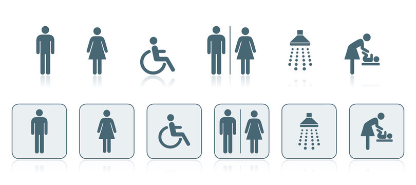 Sanitär-Symbole, WC, Rollstuhlfahrer, Wickelraum