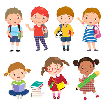 Back to school. Set of school kids in education concept.
