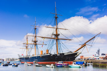 Fototapeta na wymiar Historic vessel at Portsmouth's docks