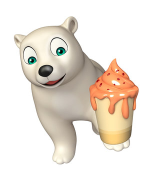 fun  Polar bear cartoon character  with ice-cream