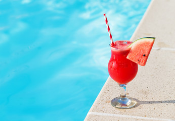 Water melon fresh juice smoothie drink cocktail near swimming po