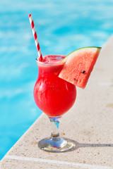 Water melon fresh juice smoothie drink cocktail near swimming po