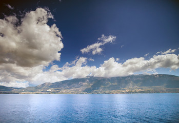 Obraz premium Kefalonia with Mount Ainos, Greek island view from Ionian sea