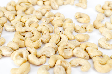 Cashew nuts scattered