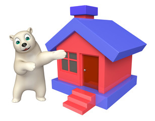 cute Polar bear cartoon character with home