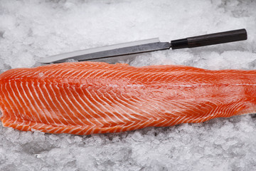 Salmon fillet on ice