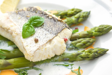 Fish fillet with asparagus foam sauce