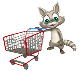 Raccoon cartoon character with trolly