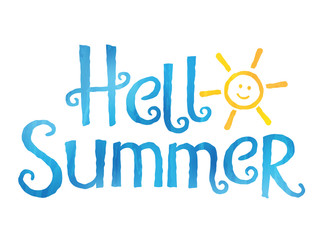 HELLO SUMMER in Festive Font with watercolour effect © HowLettery Studio
