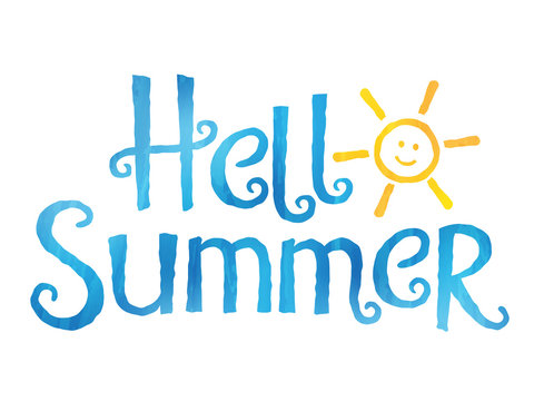 HELLO SUMMER in Festive Font with watercolour effect