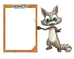 cute Raccoon cartoon character with exam pad