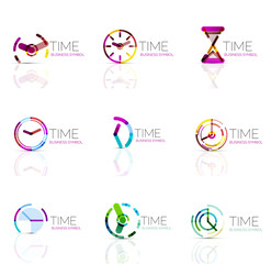 Geometric clock and time icon set