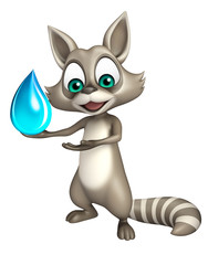 Fototapeta na wymiar fun Raccoon cartoon character with water drop