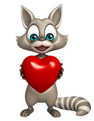 cute Raccoon cartoon character  with heart