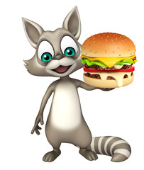 Obraz na płótnie Canvas fun Raccoon cartoon character with burger