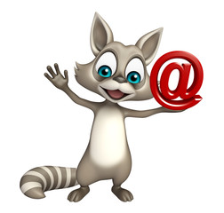 cute Raccoon cartoon character with at the rate