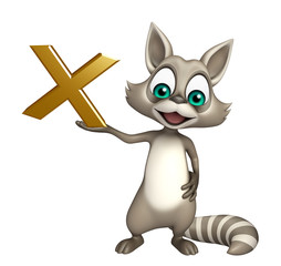 Raccoon cartoon character with cross sign