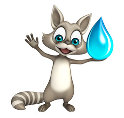 fun Raccoon cartoon character with water drop