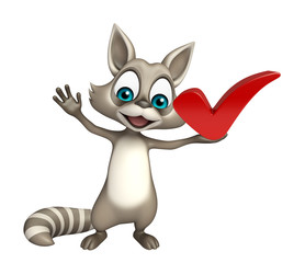 fun Raccoon cartoon character with right sign