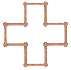 rusty metal pipes connected in the form of a cross. isolated on