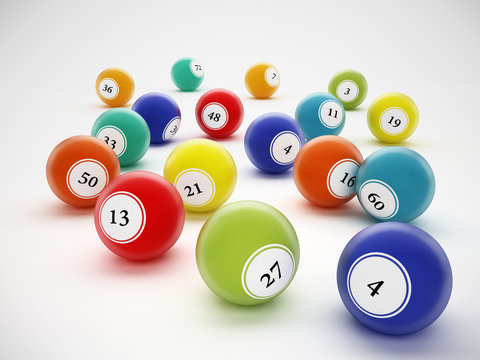 Bingo balls with generic numbers. 3D illustration