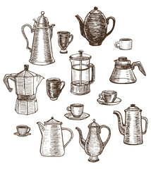 vector hand-drawn coffee utensils set