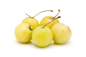 Collection of Organic Indian gooseberry or Amla (Phyllanthus emblica) isolated on white background.