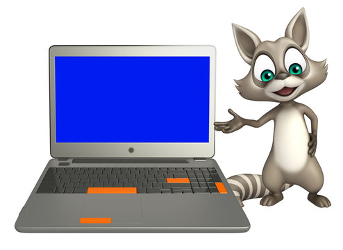 fun Raccoon cartoon character with laptop