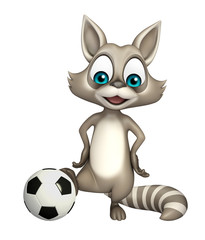 Fototapeta na wymiar cute Raccoon cartoon character with football