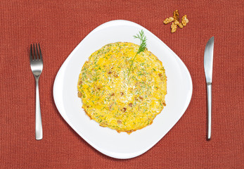 Scrambled eggs with dill and walnuts