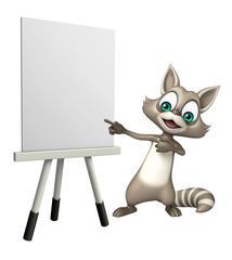 fun  Raccoon cartoon character with  easel board