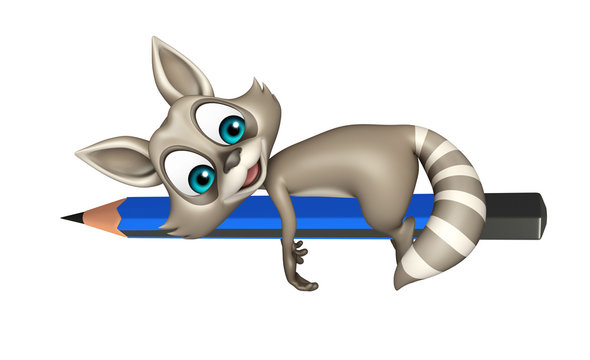 cute Raccoon cartoon character with pencil